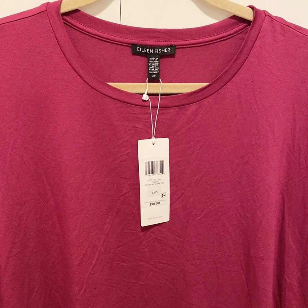 NWT Eileen Fisher crew neck boxy tee berry - Picture 4 of 11